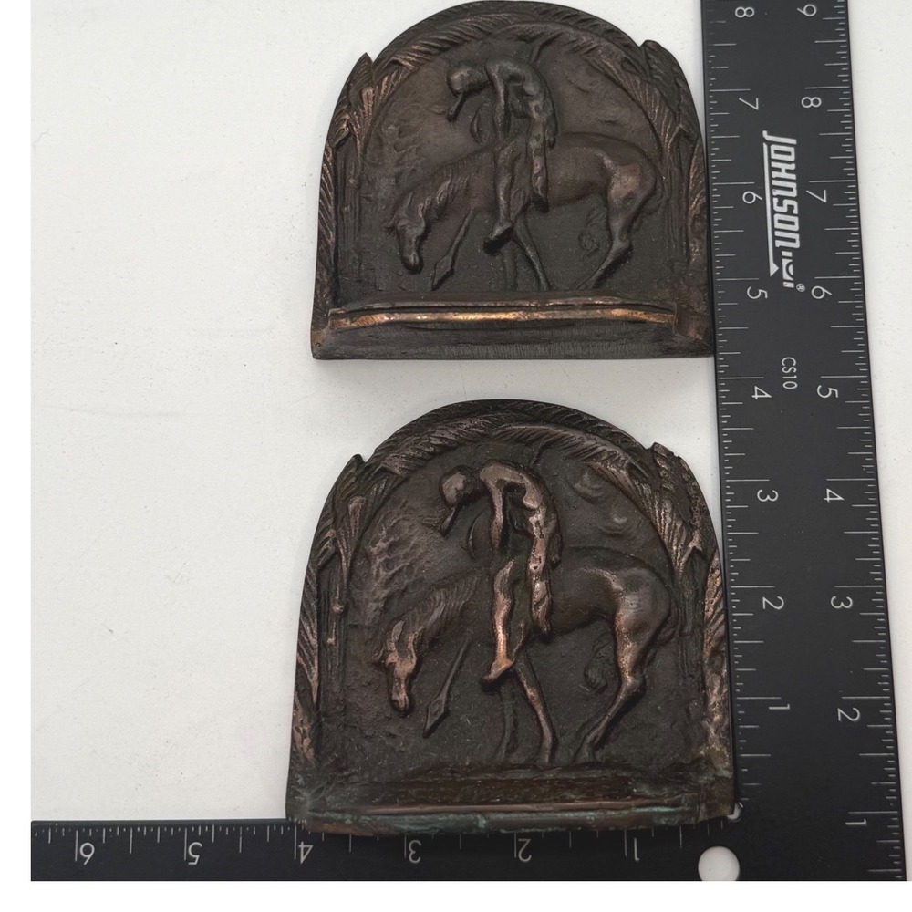 Antique 1920s End of the Trail Cast Metal Bookends Western Native Bronze finish